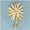 Image 2 : Turquoise and Pearl Flower Brooch Pin in 14K Yellow Gold