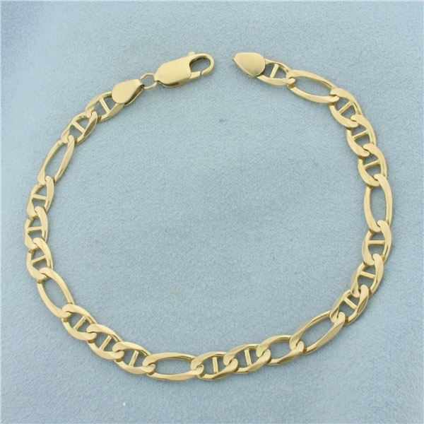 Mens Anchor Mariner Figaro Link Bracelet in 14K Yellow Gold