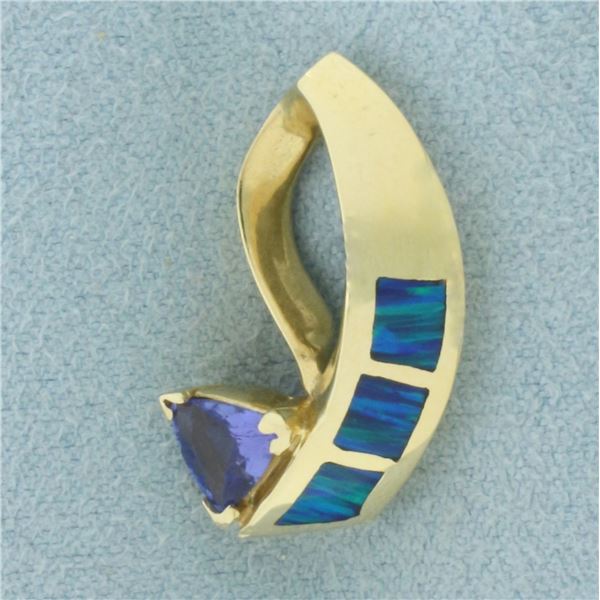 Tanzanite and Opal Inlay Pendant Slide in 14K Yellow Gold