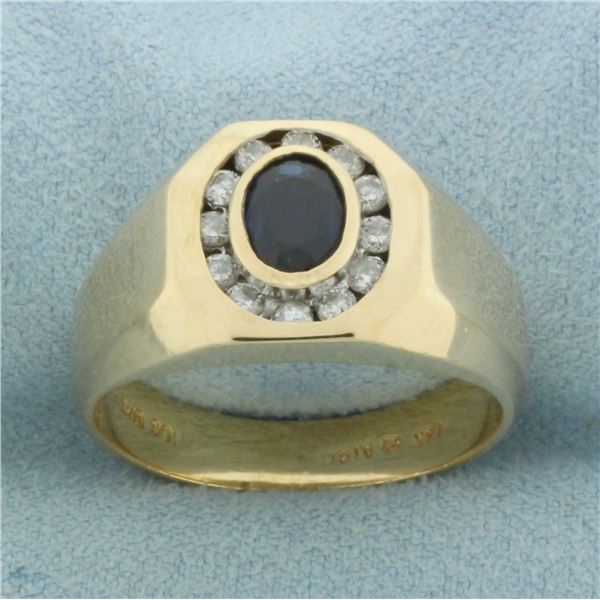 Men's Sapphire and Diamond Ring in 14K Yellow Gold