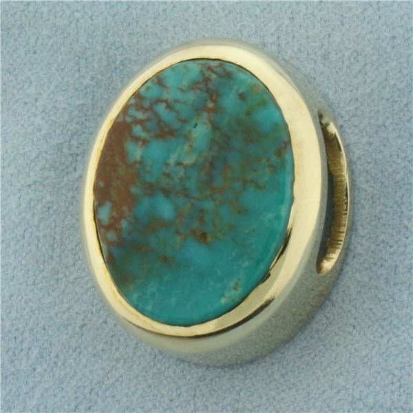 Turquoise Bezel Large Pendant in 10K Yellow Gold