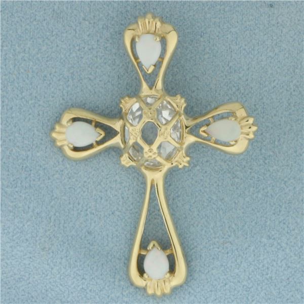 Topaz and Opal Cross Pendant in 14k Yellow Gold