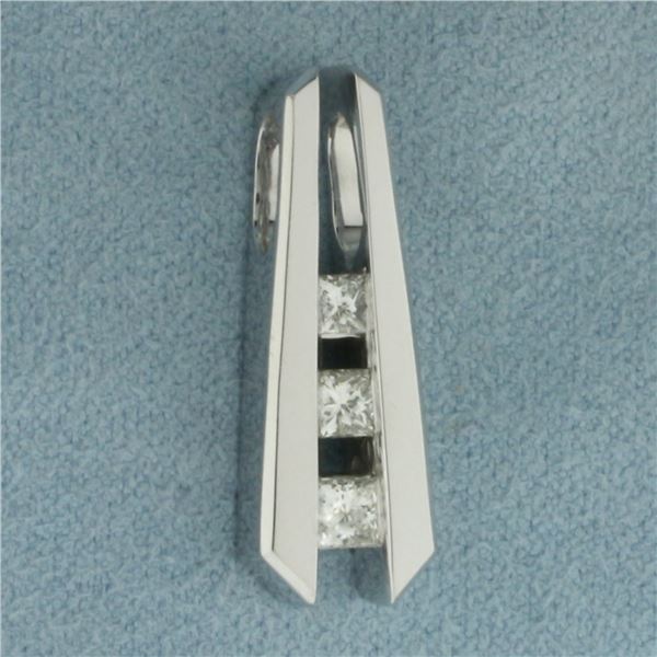 3 Stone Past Present Future Diamond Pendant in 14K White Gold