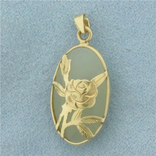 Jade Flower Pendant in 14K Yellow Gold