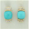 Image 1 : Persian Turquoise and Diamond Earrings in 14K Yellow Gold