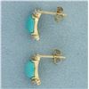 Image 2 : Persian Turquoise and Diamond Earrings in 14K Yellow Gold