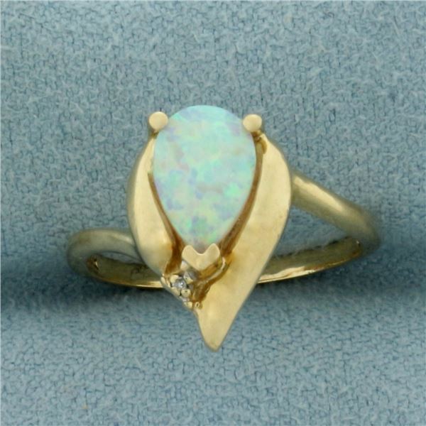 Opal and Diamond Ring in 10K Yellow Gold
