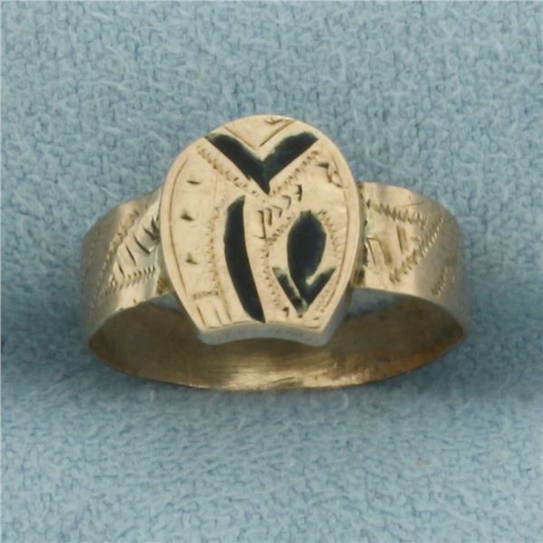 Antique Enamel Inlay Child's Ring in 10k Yellow Gold