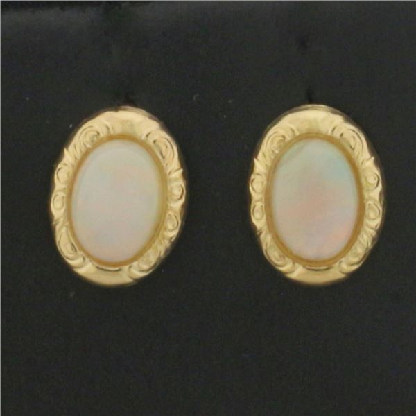 Vintage Opal Stud Earrings in 14K Yellow Gold