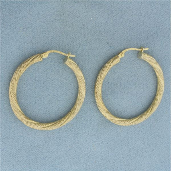 Italian Twisting Textured Hoop Earrings in 10K Yellow Gold