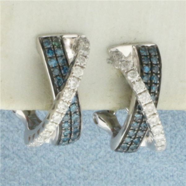 Blue and White Diamond Earrings in 14K White Gold