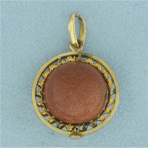 Goldstone Orb Spinner Pendant or Charm in 18K Yellow Gold