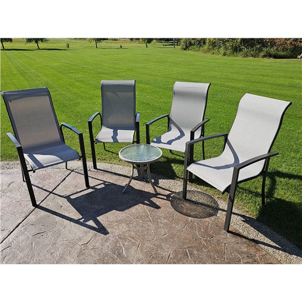 Four Grey Mesh Patio Chairs with Table