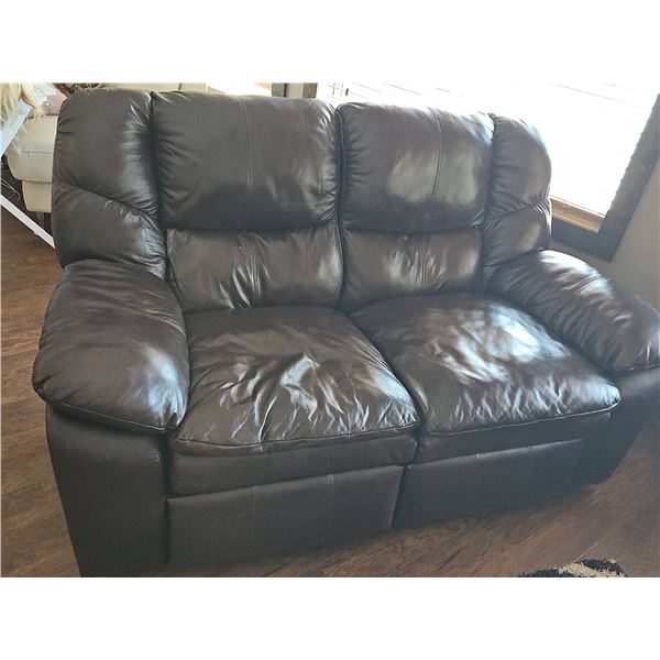 Comfy Brown Leather Reclining Loveseat Sofa with Power Recliner