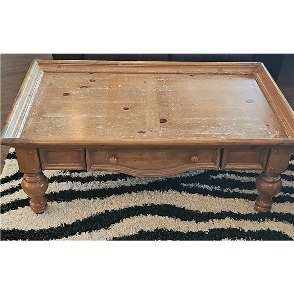 Rectangular Pine Wood Coffee Table with Single Drawer Storage