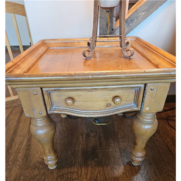 Wood Side Table With Drawer And Turned Legs