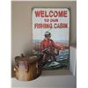 Image 1 : Wood Fishing Creel with Leather Strap and Fishing Decor
