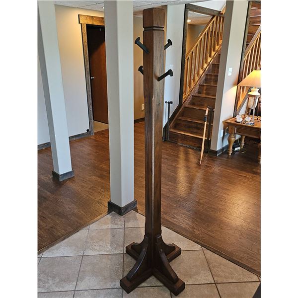 Solid Wood Hall Tree Coat Rack with Metal Hooks