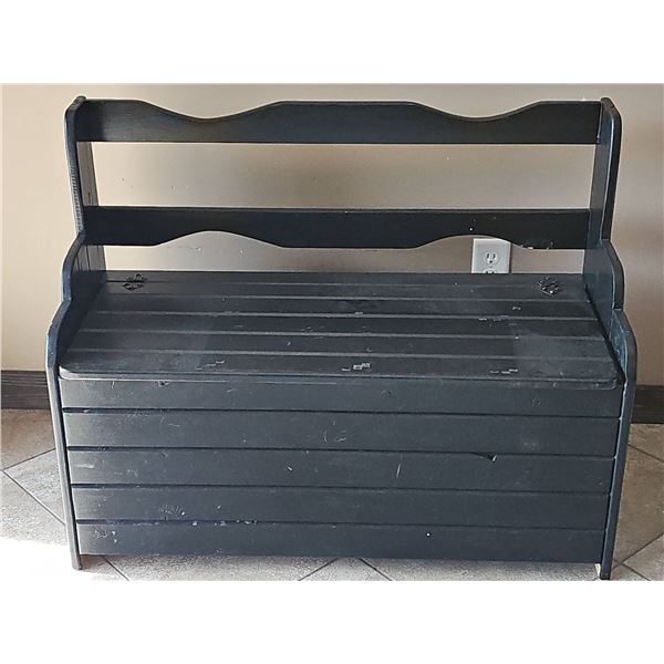 Black Painted Wooden Storage Bench with Backrest