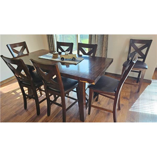 Modern Solid Dark Wood Dining Set With 7 Chairs, Two Leafs