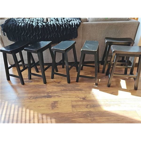 6 Black Wooden Saddle-Seat Counter Stools