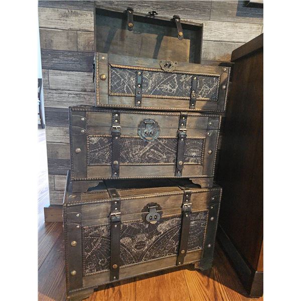 Three Decorative Wooden Storage Chests