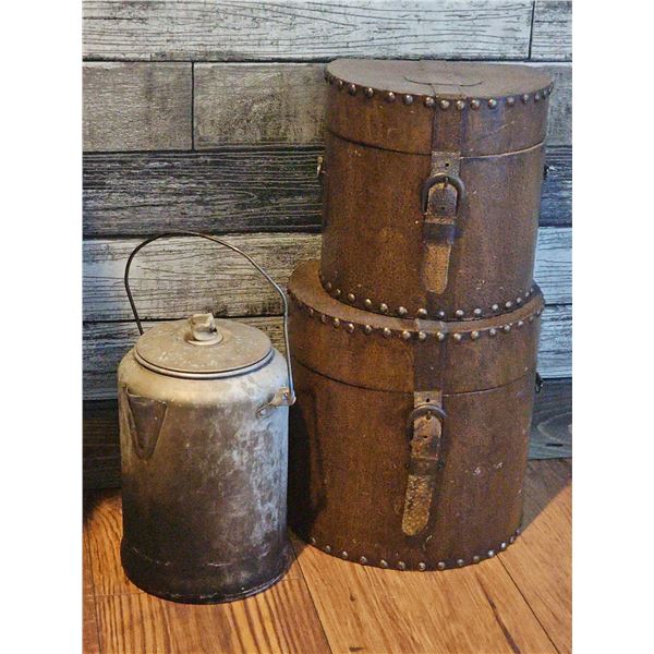 Two Leather Decor Boxes with Kettle