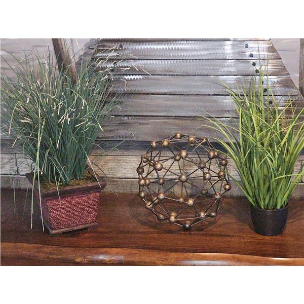 Decorative Faux Grasses with Metal Orb Table Decor Lot