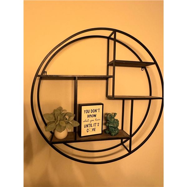 Large Round Metal Wall Shelf With Decor