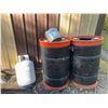 Image 1 : Two Plastic Bear Bait Drums with Red Trim and Propane Cylinder