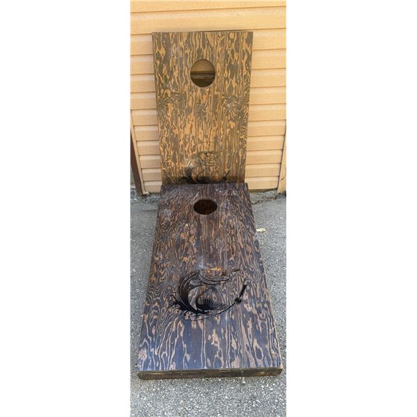 Custom Fish Decor Stained Wood Cornhole Boards