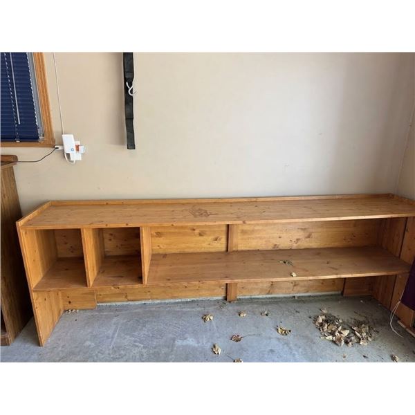 Large Wooden Workbench with Storage Shelves and Compartments