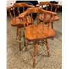 Image 1 : 3 Wooden Swivel Bar Stools With Arms and Brass Footrests