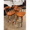 Image 2 : 3 Wooden Swivel Bar Stools With Arms and Brass Footrests