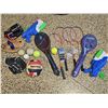 Image 1 : Sports Lot: Baseball Gloves, Badminton Rackets, Volleyball, Water Guns