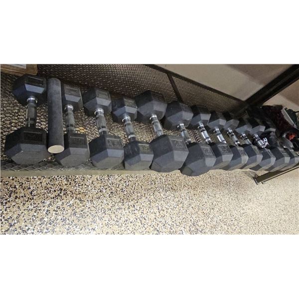 Hex Dumbbells and Kettlebells Assorted Weights 10-65 lb and 7-24 kg