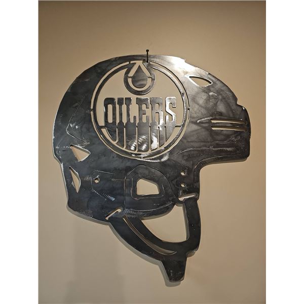 Custom Made Edmonton Oilers Metal Wall Art Helmet Sign, 24 Inch