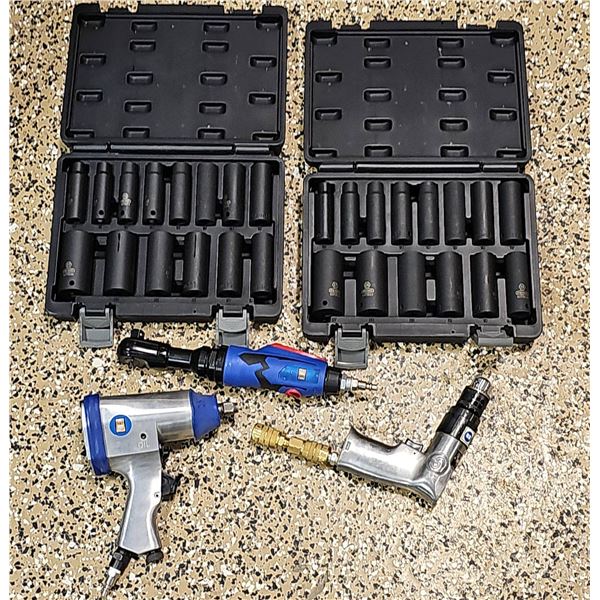 Pneumatic Tools with Two Socket Sets in Carry Cases