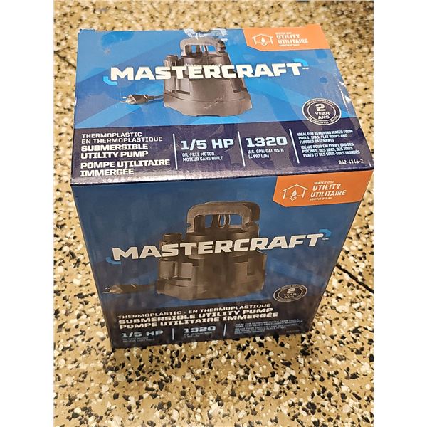 Mastercraft 1/5 HP Submersible Utility Pump Thermoplastic 1320 GPH 2-Year Warranty