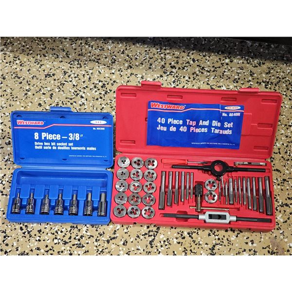 Westward 40-Piece Tap and Die Set and 8-Piece 3/8" Hex Bit Socket Set