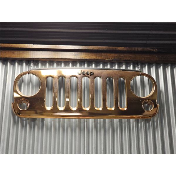 Jeep Wall Art Golden Metal Front Grille Decor for Garage or Man Cave