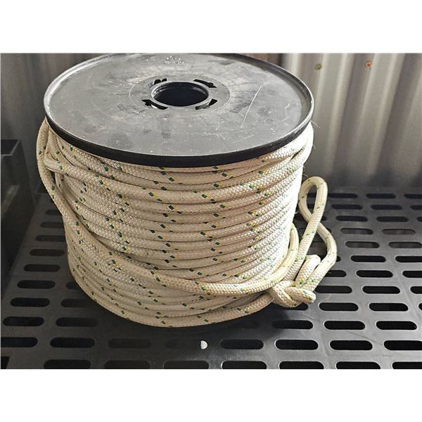 Spool of Braided White Rope With Yellow and Green Tracers