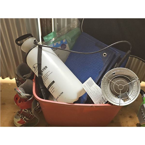 Gear: Ski Boot, Polyethylene Tarp, Sprayer, Heat Lamp Reflector