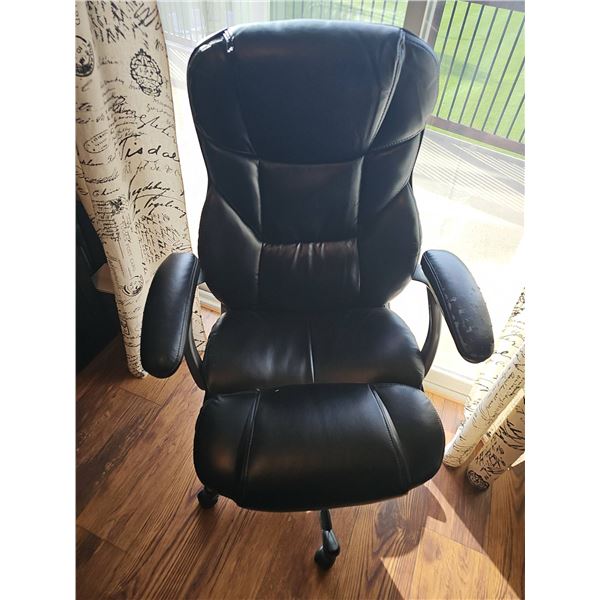Black Faux Leather Executive Office Chair with Swivel Base and Worn Armrests