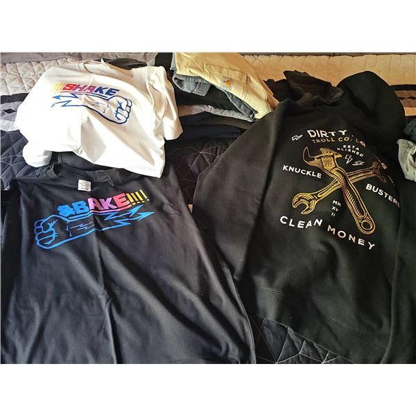 Men's T-Shirts and Sweatshirt Including ATC and Carhartt, 8 Pieces, Various Sizes