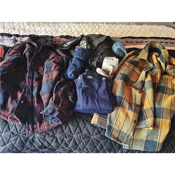 Volcom and Frank Plaid Jackets, Helly Hansen Base Layer, Wing River Socks Lot