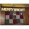 Image 1 : Lighted 'Merry Bright' Sign and Christmas Patchwork Quilt Wall Hanging