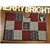 Image 4 : Lighted 'Merry Bright' Sign and Christmas Patchwork Quilt Wall Hanging