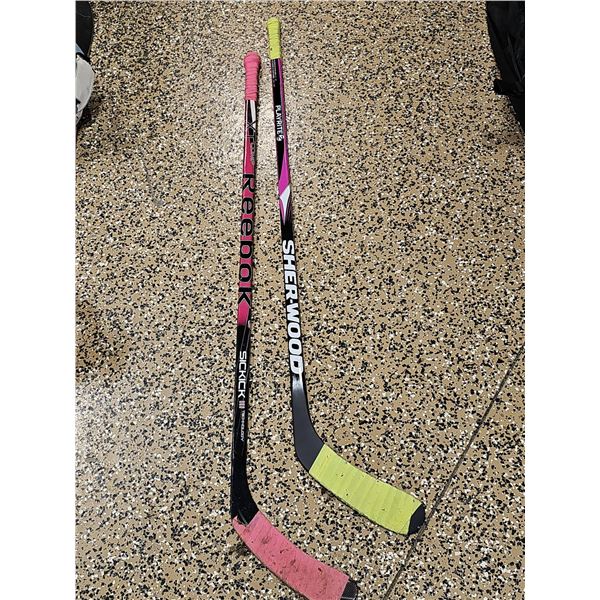 Reebok Sickick III and Sherwood Junior Hockey Sticks, Colour Tape