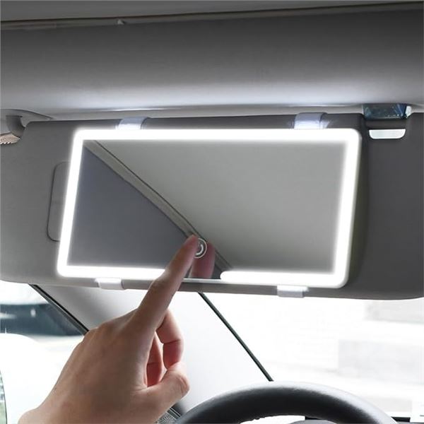 LED Light-Up Rechargeable Mirror for Car Visors - 3 Light Modes, 80 LED's, Dimmable/Touch Control